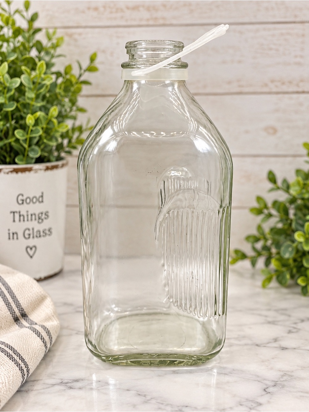 Glass Milk Jar Jug No Lid Vintage Style Homesteading
